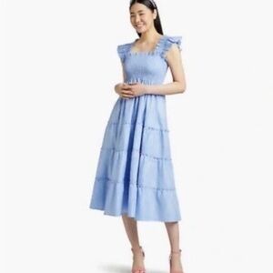 Hill House Home Ellie Nap Dress Light Blue Glitter Check Size M NWOT